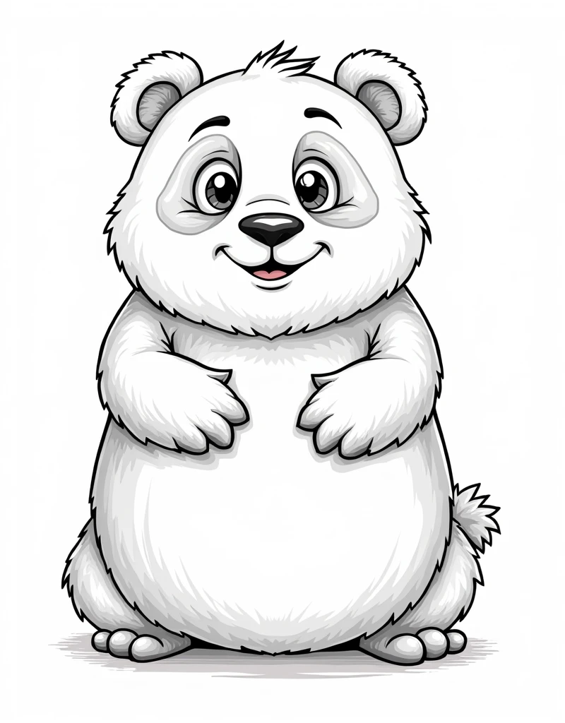 An adult Panda bear, line art, cartoon character ,3d style, high quality, colouring book, hand-draw, line art