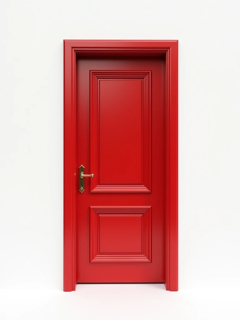 Residential door, red, white background