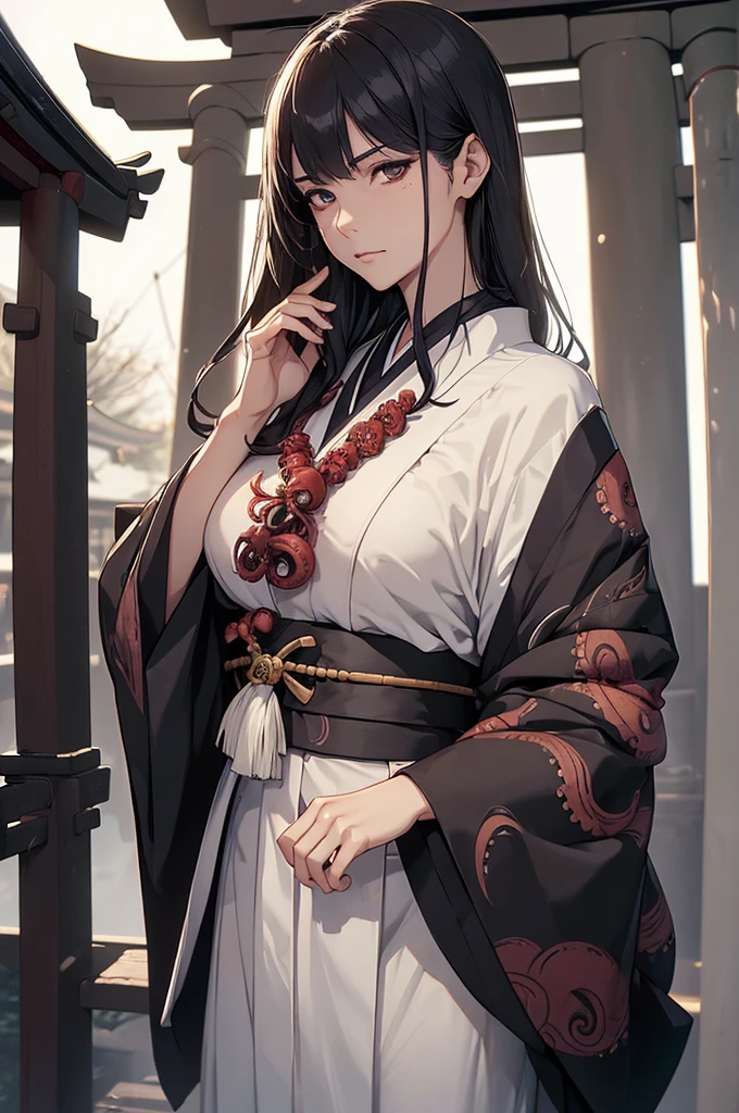 (((a world of spycraft and eldritch horrors))), ((subterfuge and madness)), ((modern day era)), (masterpiece), best quality, expressive eyes, perfect face, perfect body, detailed face, detailed eyes, detailed clothes, detailed background, intricate details, 4k, 8k, (((eldritch tentacles))), (((sensual, sexual, erotic))), (((traditional Japanese clothes))), (japanese clothes:1.2), (Shinto shrine:1.2)