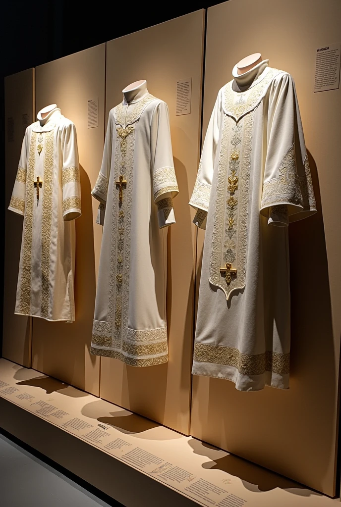 I am doing my thesis on baptism garments actually I made them so now I have to make a display for it or iam confused so help with ideas how display And also I have a 10 different boards of A3 size also adjust them or religious elements also 4 male garments