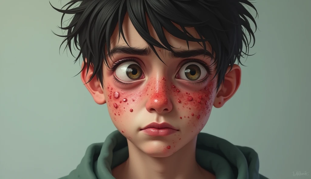 Create an image of boy with a lot of pimples on his face