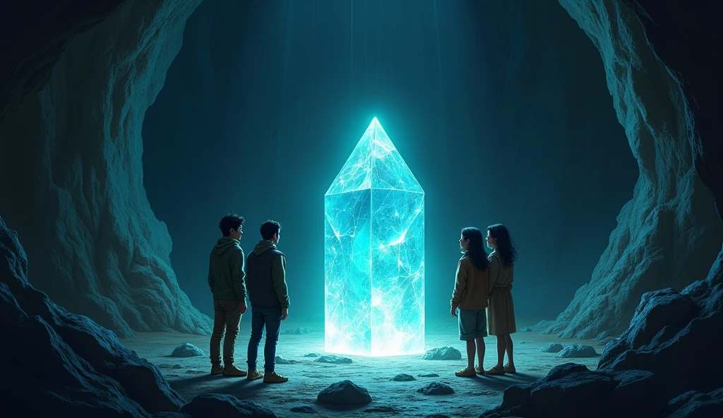 In the cave there is a mysterious stone in which a mysterious light is coming out. The three friends stand near this stone and Umar says is it the same stone.