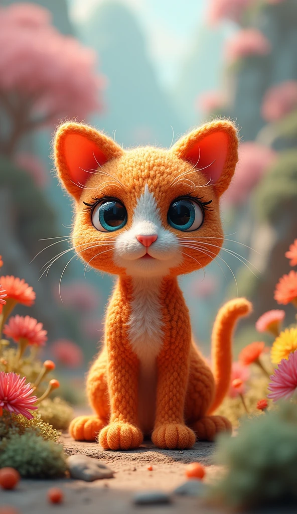 Cute knitted cat character, (very detailed, absolute resolution, best quality:1.3), 2.5D, delicate and dynamic, Graphic CG Digital Fantasy Art