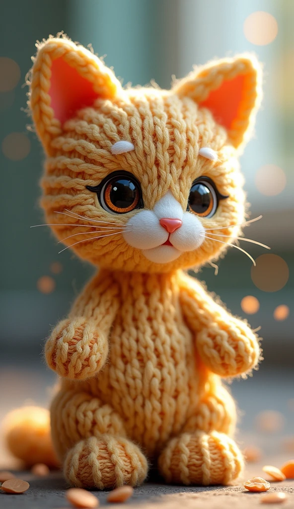 Cute knitted cat character, (very detailed, absolute resolution, best quality:1.3), 2.5D, delicate and dynamic, Graphic CG Digital Fantasy Art