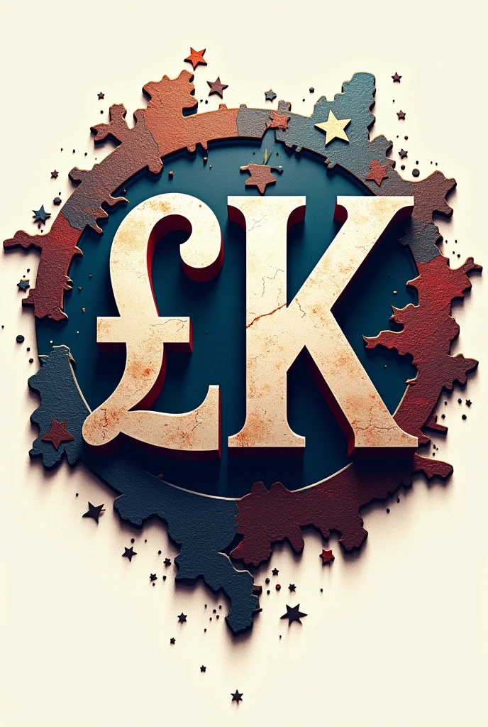 Logo with initials £K in geographic style with patriotic accents