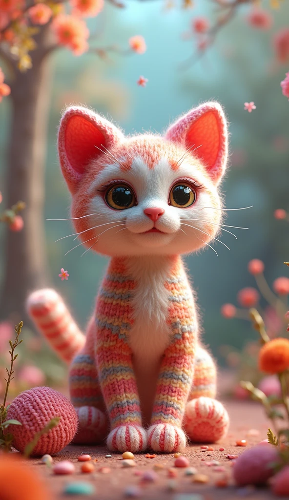 Cute knitted cat character, (very detailed, absolute resolution, best quality:1.3), 2.5D, delicate and dynamic, Graphic CG Digital Fantasy Art