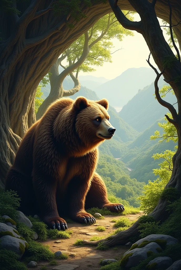 A bear living in cave at lower of  jungle  at long view