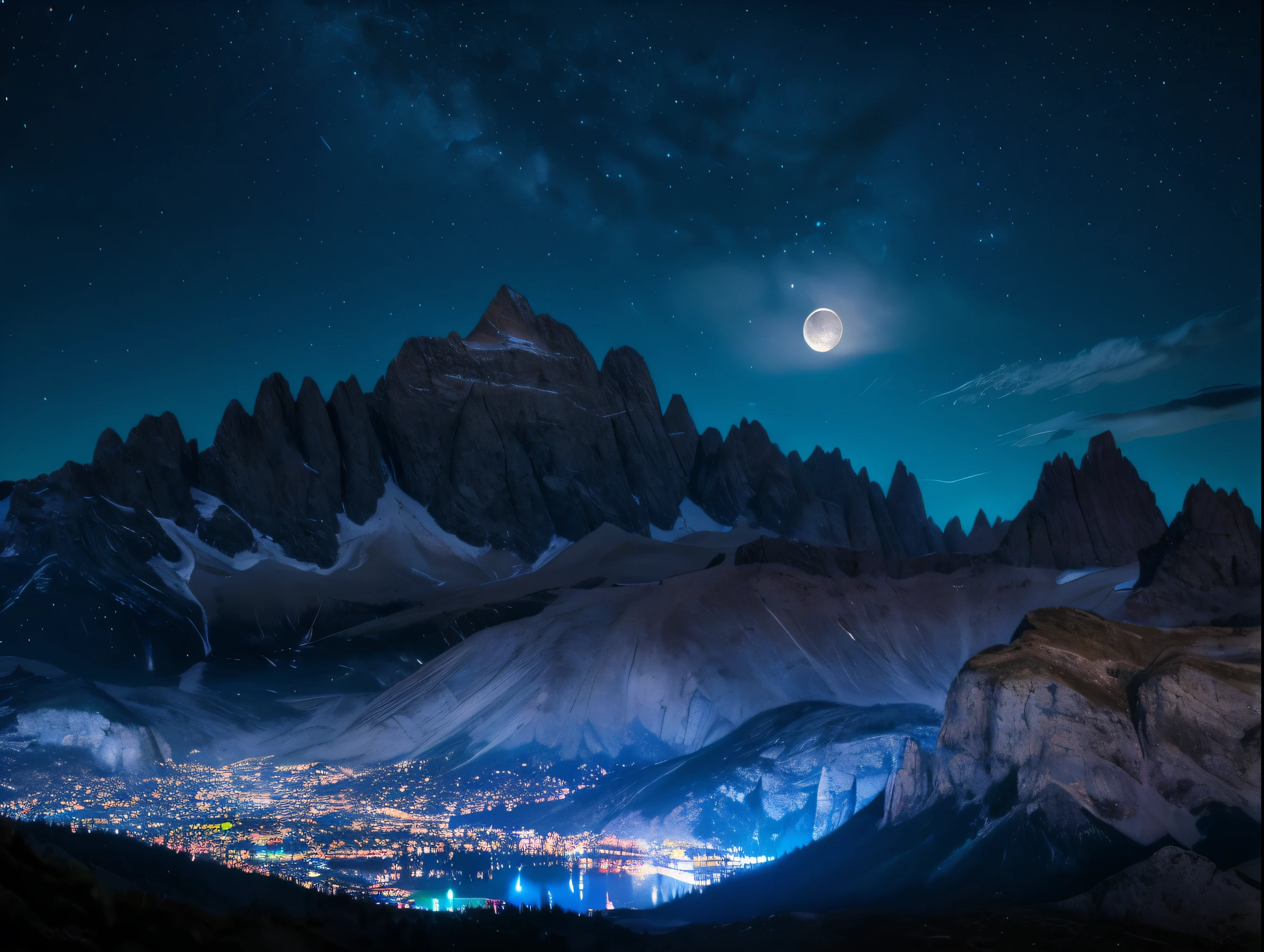 a detailed full moon, night sky, stars, mountains in the background, moonlight reflecting on a lake, atmospheric lighting, cinematic, dramatic, realistic, photorealistic, highly detailed, 8k, (best quality,4k,8k,highres,masterpiece:1.2),ultra-detailed,(realistic,photorealistic,photo-realistic:1.37),dramatic lighting,dramatic shadows,dramatic atmosphere,beautiful detailed sky,beautiful detailed mountains,beautiful detailed lake,beautiful detailed moon,stunning night landscape,stunning night scenery,stunning night view,stunning moon,intricate details,vibrant colors,vivid colors,rich colors,cinematic composition,cinematic lighting,cinematic feel