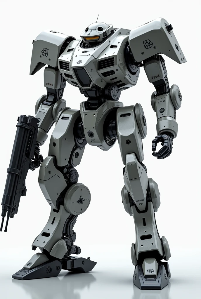 (photorealism:1.2), a close up of a robot with a gun on a white surface, digital art, mech robot futuristic, giant mech, sci-fi mech, full body mech, mech robot, battle mech, metal gear mech, battlemech, war robot, mega humanoid mech, mech, pilotable,
