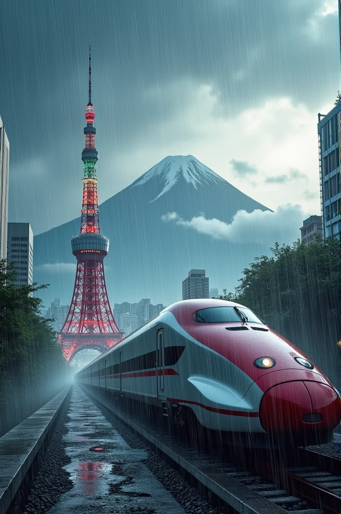 Tokyo Tower Tokyo Skytree Mt. Fuji Shinkansen Typhoon Rainstorm