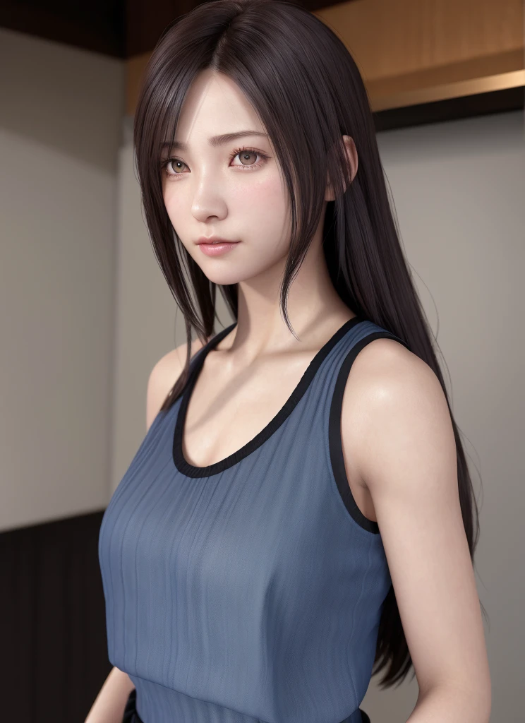 high quality picture, masutepiece, detailed hair texture, Detailed skin texture, Detailed Cloth Texture, 8K, Add fabric details, ultra detailed skin texture, ultra detailed photographic, Skin pores, Portrait of a girl, wearing tank top,