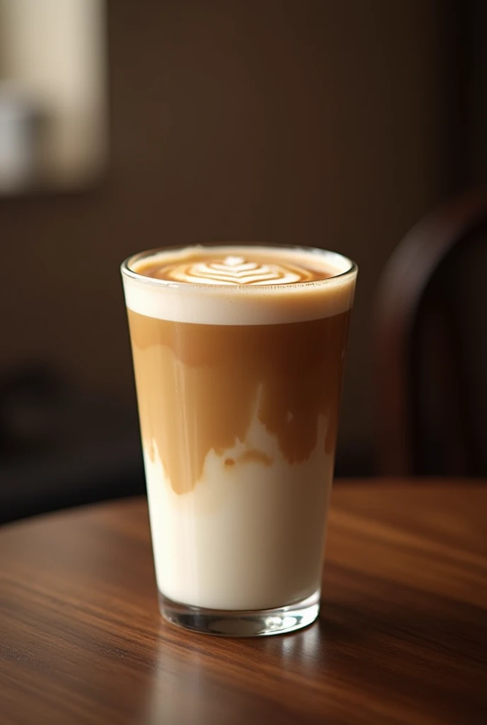 sticky milk coffee in cup 16 oz malaysia which is 75% milk in cup and at the top is cofffe blended