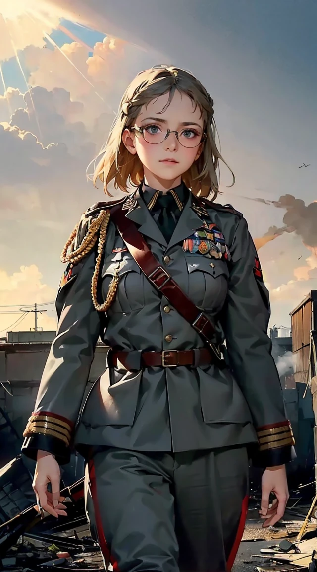 masterpiece, best quality, high resolution, rich details, 8k, extreme light and shadow, image of a beautiful young girl wearing tactical gear, holding a AK47 with two hand, walking down a desolated street in a collapsed city, post apocalypse, smoke and fog in the air, BREAK yellow gray sky covered with toxic cloud, collapsed building, broken street, tall body, detailed face, detailed eye, cold face, dirty, (post apocalypse theme),
night、Street after the rain　(masterpiece), best quality, night bedroom, pale pink bra, bashful, blush, indoors, dress shirt, bra open shirt, from below, pov, low angle, mari ohara bigass bighip、　SEXY(((masterpiece))), (((best quality))), ((ultra-detailed)), (illustration), (detailed light), ((an extremely delicate and beautiful)), (beautiful detailed eyes), (sunlight), blush, shy, gigantic breasts, uzaki, outdoors, dynamic pose, naked overalls bare shoulders bigass bighip、SEXY　roupa modesta, tiro remoto, Detalhe bonito rosto delicado, Olhos delicados bonitos detalhados, perfect facial proportions, High definition skin, pele fina, best four inch aspect ratio. Com um polegar, uma obra-prima, altamente detalhado, Realistic, (German World War II general uniform reference : 1.8), the highest facial resolution, , mulher modestamente vestida, vestido inteiramente, ( pequeno, cabelos pretos, black franja reta, super thin braids, franja reta, Red glasses, olho verde escuro, science fiction, Fighter aircraft, standing On the landing of a Fighter aircraft, the agency, uma personalidade profundamente inteligente, A calm expression, um rosto respeitoso, uma guerra, a Fighter aircraft