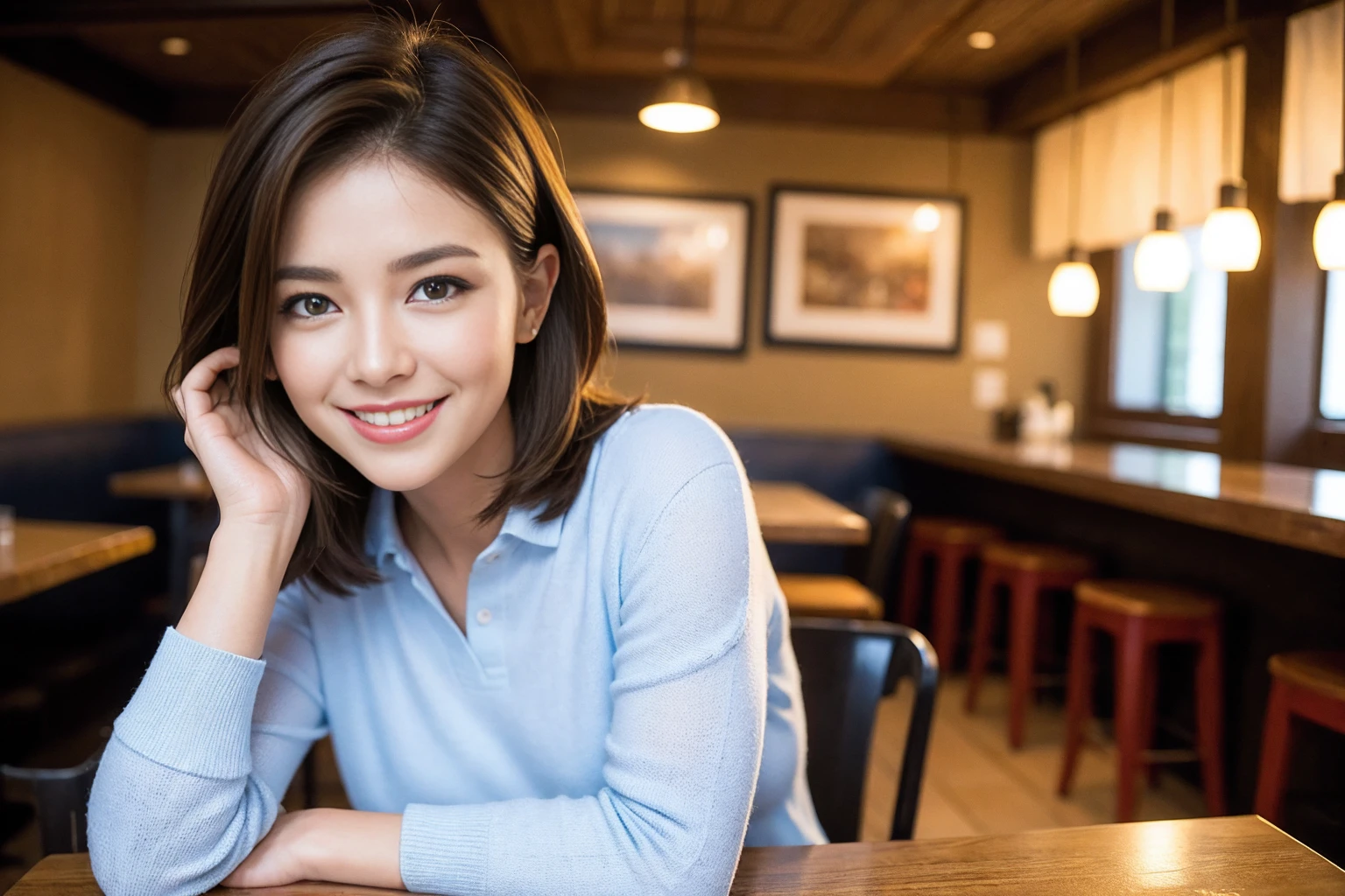 ((Highest quality、8k、masterpiece:1.3))、slimカップル、modelカップル、(Realistic, Intricate details:1.2), Japanese food、Buckwheat、Japanese sake、Shochu 、Amazing view of the sunset sky and clouds、A bright smile、The wonderfulness of smile、Bright image、Beautiful Face, blue eyes, The light shines on your face, blush, short hair,Bright Face、 (Age 37), 39 years old, sparkling wine、Two beauties、Brown Hair、Shortcuts、Long sleeve shirt、dress、Beautiful woman 1, (slimな顔), (The body is slim), (Brown Hair), (Shortcuts), cheeks turn a little red,Attractive beauty、restaurant, In a prominent place (From the waist up) Nova Frog Style, actress, model, Upper Body, White wine, slim, smile, (smile: 1.15), Beautiful fine grain, Depth f/2,saturation, High Contrast, Strong light and shadow,Moist Body:1.5、3D texture、Delicate eyes、Brown Hair、The hair is very shiny、