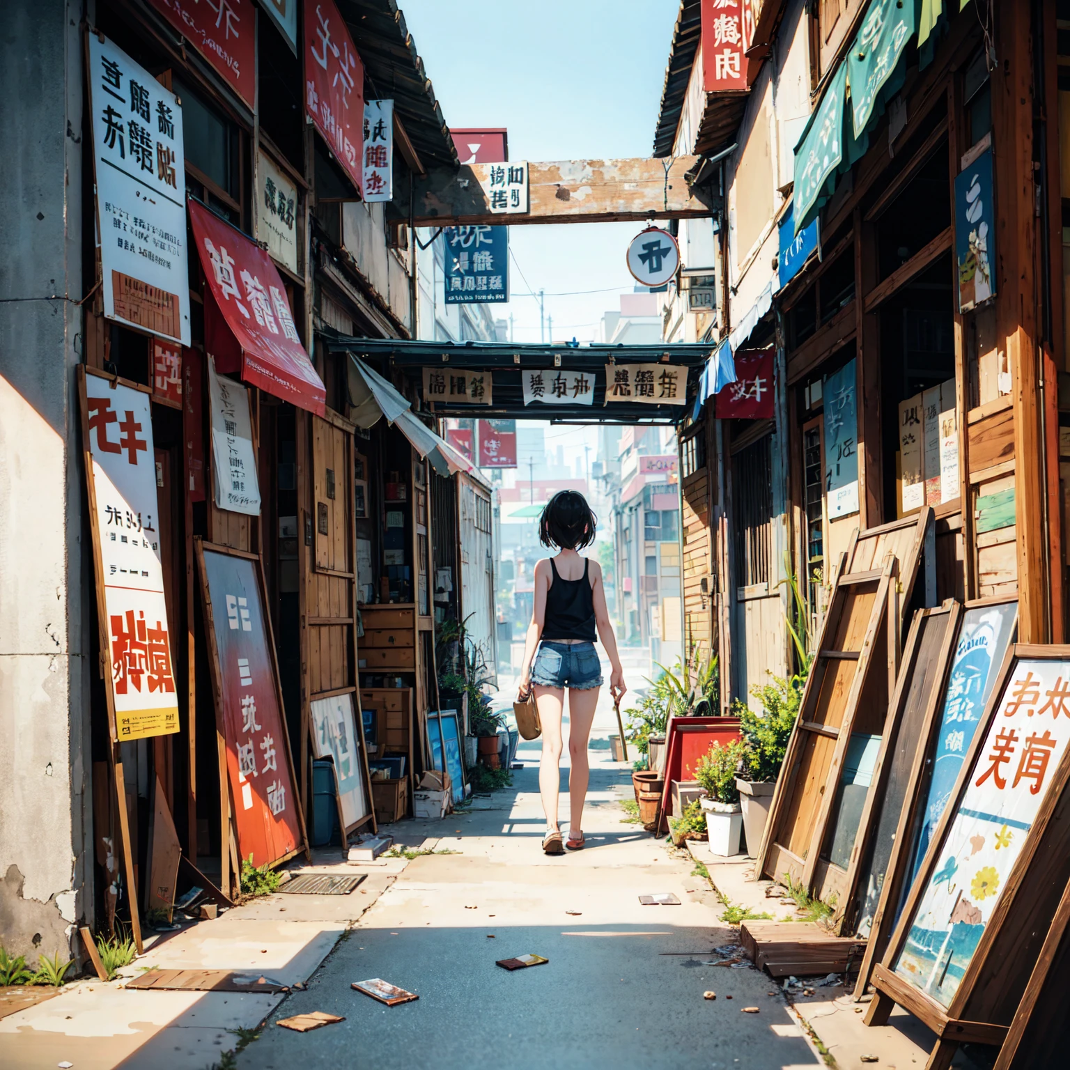 
((masterpiece、Highest quality))、masterpiece,Highest quality,The girls gather,Outdoor,Unsanitary and abandoned city、Shorts、Tank top、Poor conditions、ruins、sewage、Dirty shop、Crumbling underground shopping mall、street vendors、Poor person々、Blame me people