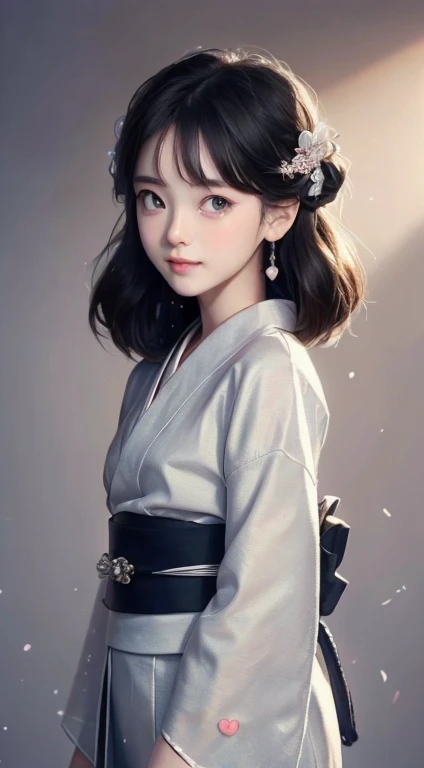 ((Highest quality, 8k, masterpiece: 1.3)), Sharp focus: 1.2, (Super beautiful face: 1.0), (Glowing Skin: 1.0), Realistic photos, Black Hair, Realistic students, Cinema Lighting, Highly detailed eyes and face, Cinema Lighting,  (Cowboy Shot: 1.0),  (kimono, In the same way, heart: 1.15),　(Cute Korean Actresses), Originally, classic kimono,