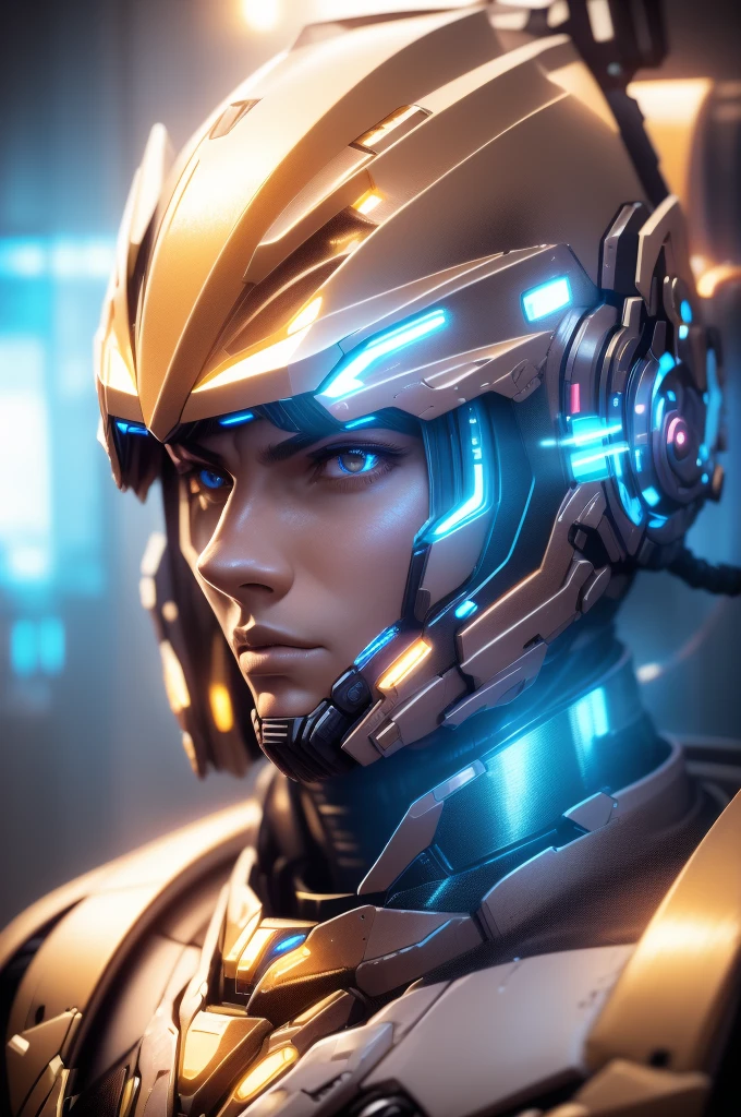A real person portrait,Face the mirror,The mirror shows me wearing a mecha,The background is the stars,Cyberpunk style