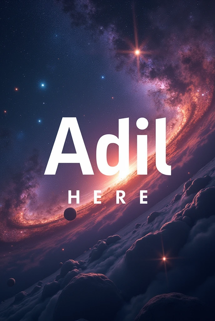 A HD quality Photo in which "Adil Here" is written on it and has galaxy view