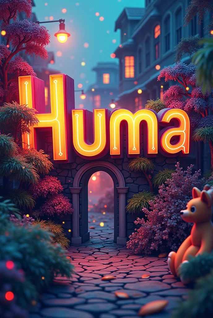 Write "Huma" on an ai art beautiful colourful design.