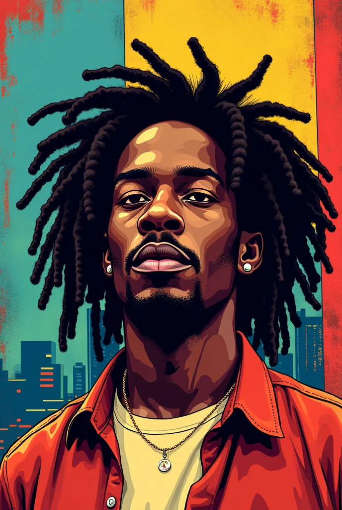 Pop illustration of a black man with dreadlocks