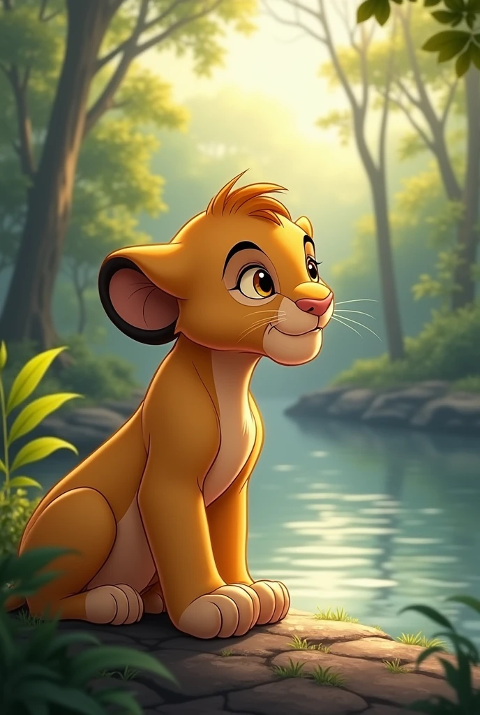 cute simba to see dear side river