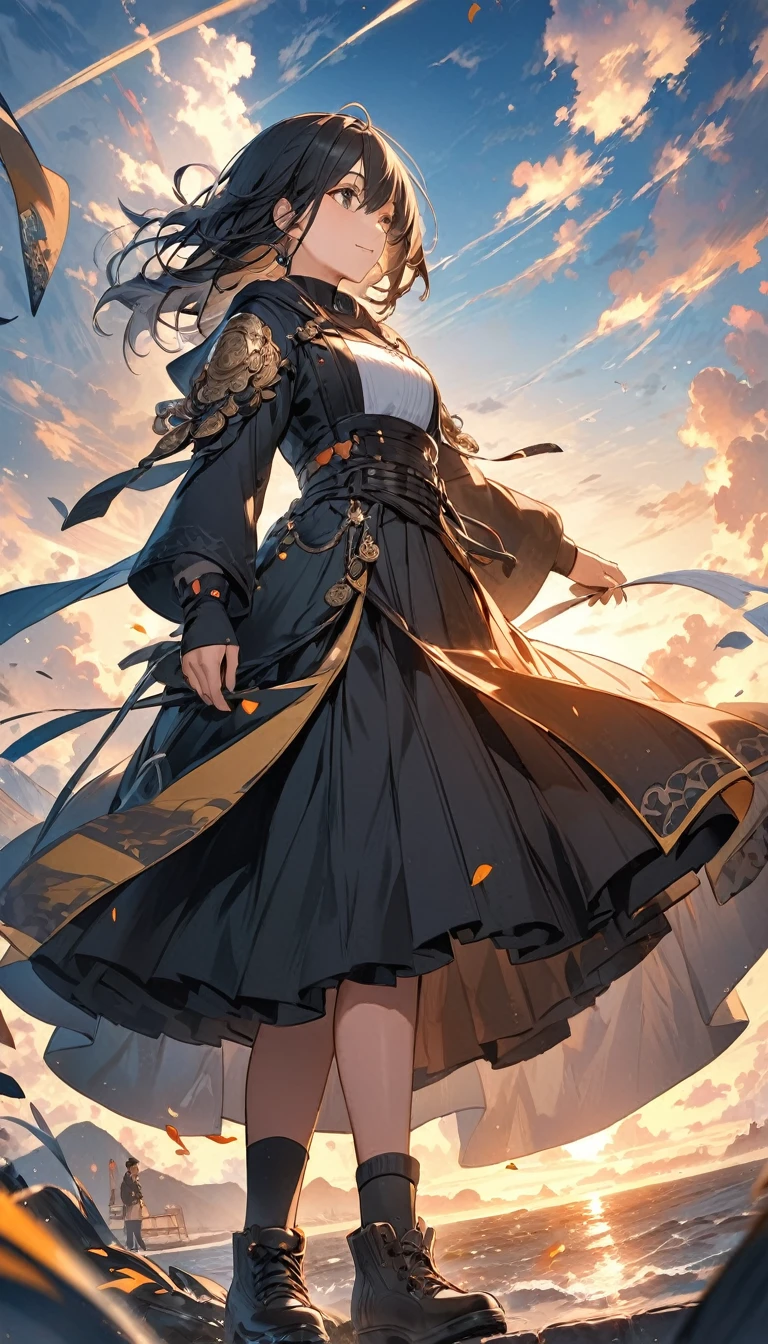 one person's, Perfect Face, Cute Stare, Teenage girl's body, Brown Hair , Half Body , Wearing Little Red Riding Hood, Blue pretty eyes, Black eye patch on the right side,