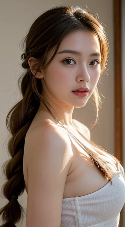 (8k、Highest quality、masterpiece:1.2)、Very detailed、Ultra-high resolution、1 、Beautifully detailed face、(Slim waist) :1.3)、Braided Hair、Beautiful and detailed skin、Titty fuck