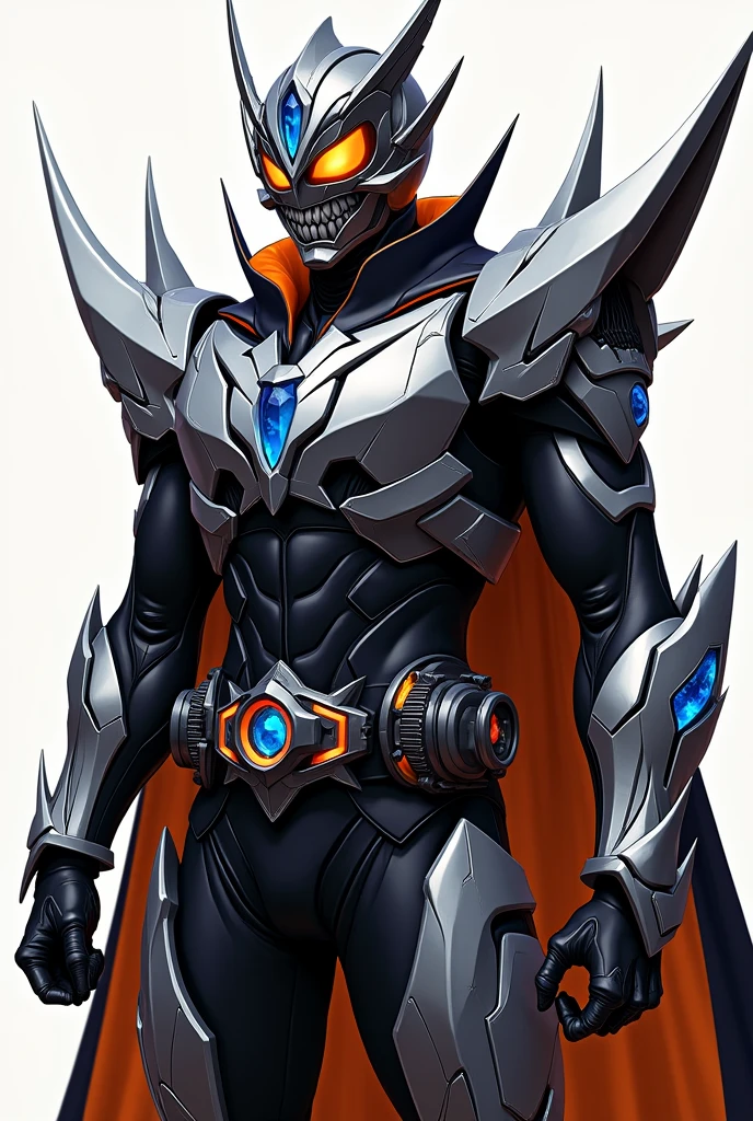 Kamen Rider

Overall Design
Asymmetrical Design
Kamen Nizer Hamel features an asymmetrical design with distinct differences on each side. One shoulder has a sharp, mechanical armor with protruding spikes, while the other side is smooth and streamlined. This asymmetry symbolizes the character's complex nature and powerful abilities.

Color Scheme
The primary colors are gray, black, and white, with irregular accents of orange and indigo lines or patterns. This color scheme enhances the character's sharpness and energy.

Shoulder Armor
Each shoulder has a unique design. One shoulder features protruding, sharp spikes, while the other side has a more streamlined, mechanical look. Additionally, the character's right shoulder is adorned with a heavy, black cape, lined with orange on the inside. The cape adds a sense of majesty and gravity to the character, with energy effects that are visible when it moves.

Spiked Details
The body is decorated with sharp, spiked details that serve both defensive and offensive functions. These spikes are designed to look mechanical while also having an organic feel.

Harmel Driver (Transformation Belt)
Design
The Harmel Driver features a large central crystal core that shines in orange and indigo. The belt itself is black with intricate mechanical parts.

Transformation Mechanism
Crystal Core
The central crystal core can be rotated by hand, initiating the energy release that triggers transformation. As the core spins, the entire belt lights up, accompanied by sound effects.
  
Kondum Golbo
The transformation item, Kondum Golbo, fits into a slot at the bottom of the belt. Inserting the Golbo causes parts of the belt to expand and simulate the flow of energy.

Side Mechanisms
Spiked Energy Cartridge
On the right side of the belt, there is a cartridge for energy charging. This cartridge can be removed and customized with additional parts, enhancing the belt's power during combat.
  
Energy Lever
Located on the left side, this lever is used to