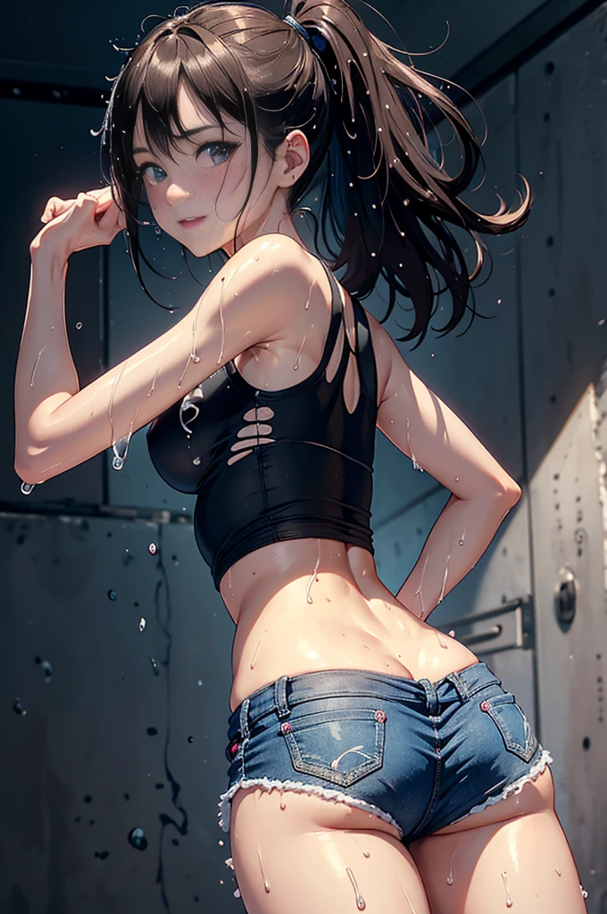 ((masterpiece)), (Professional photography:1.2), (HD:1.3), Portrait Photography, best quality, 8K, From the front, (Simple black T-shirt), Cute age girl, Super cute face, Light brown medium length hair, (flat chest), Pale skin, blush, Smile, Standing on White background, Hands on Hips, (shorts),Cute girl . so cute , Round Face . Solitary , Slim , Medium breasts , Short stature . Glowing skin . Pure white Tube Top T-shirt . shorts . Dynamic poses . Dynamic Angle . No background , White background , Looking at the audience,(((Clothes are wet)))liquid in butt、Fluid on the thighs、Flowing liquid(attractive butt:1.2),、exposed、Disheveled、Comfortable to wear,exposed breasts、(((Clothes are wet))),Tube Top,(((Ultra-thin clothing))),(Body model),((Body Contouring)),(stride),Grin, blush,Overactive Expression,crotch friction,Vulvar bulge,Vulva outline,Chest contour,Open the butt flap with both hands,Round Face,baby face,Sweat, Tears,Severe tremors,Heavy breathing,Awkward,Proudly,barefoot,Very thin limbs,Breast swelling is imminent,butt,Ripped denim mini skirt,arrogant,belly button,I peed a little,とてもI have a strong urge to pee,Wet underwear,Accurate and clean female fingers,Very thin limbs,身材非常Short stature,Very boyish body shape, Sultry body,Awkward,(Very blush, I'I很兴奋, Happy, Smile, open mouth), Her little breasts were almost swollen..,I really want to go to the toilet,Heavy urine output,incontinence,I的身体正在抵抗强烈的排尿.,I have a strong urge to pee,Pass through