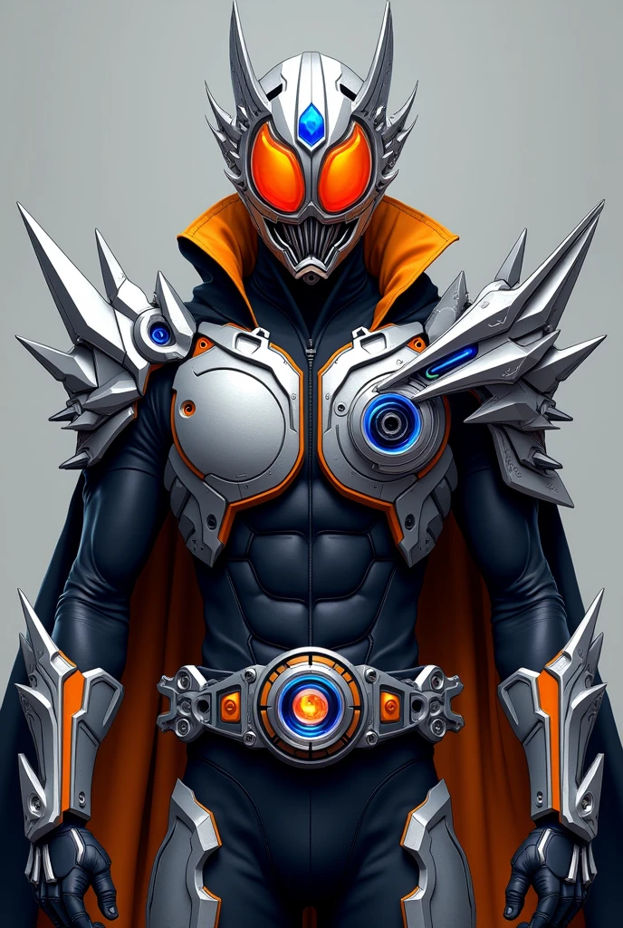 Kamen Rider

Overall Design
Asymmetrical Design
Kamen Nizer Hamel features an asymmetrical design with distinct differences on each side. One shoulder has a sharp, mechanical armor with protruding spikes, while the other side is smooth and streamlined. This asymmetry symbolizes the character's complex nature and powerful abilities.

Color Scheme
The primary colors are gray, black, and white, with irregular accents of orange and indigo lines or patterns. This color scheme enhances the character's sharpness and energy.

Shoulder Armor
Each shoulder has a unique design. One shoulder features protruding, sharp spikes, while the other side has a more streamlined, mechanical look. Additionally, the character's right shoulder is adorned with a heavy, black cape, lined with orange on the inside. The cape adds a sense of majesty and gravity to the character, with energy effects that are visible when it moves.

Spiked Details
The body is decorated with sharp, spiked details that serve both defensive and offensive functions. These spikes are designed to look mechanical while also having an organic feel.

Harmel Driver (Transformation Belt)
Design
The Harmel Driver features a large central crystal core that shines in orange and indigo. The belt itself is black with intricate mechanical parts.

Transformation Mechanism
Crystal Core
The central crystal core can be rotated by hand, initiating the energy release that triggers transformation. As the core spins, the entire belt lights up, accompanied by sound effects.
  
Kondum Golbo
The transformation item, Kondum Golbo, fits into a slot at the bottom of the belt. Inserting the Golbo causes parts of the belt to expand and simulate the flow of energy.

Side Mechanisms
Spiked Energy Cartridge
On the right side of the belt, there is a cartridge for energy charging. This cartridge can be removed and customized with additional parts, enhancing the belt's power during combat.
  
Energy Lever
Located on the left side, this lever is used to
