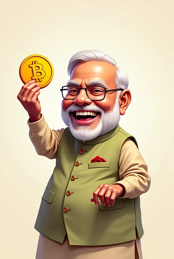 Modi holding bitcoin with funny smile