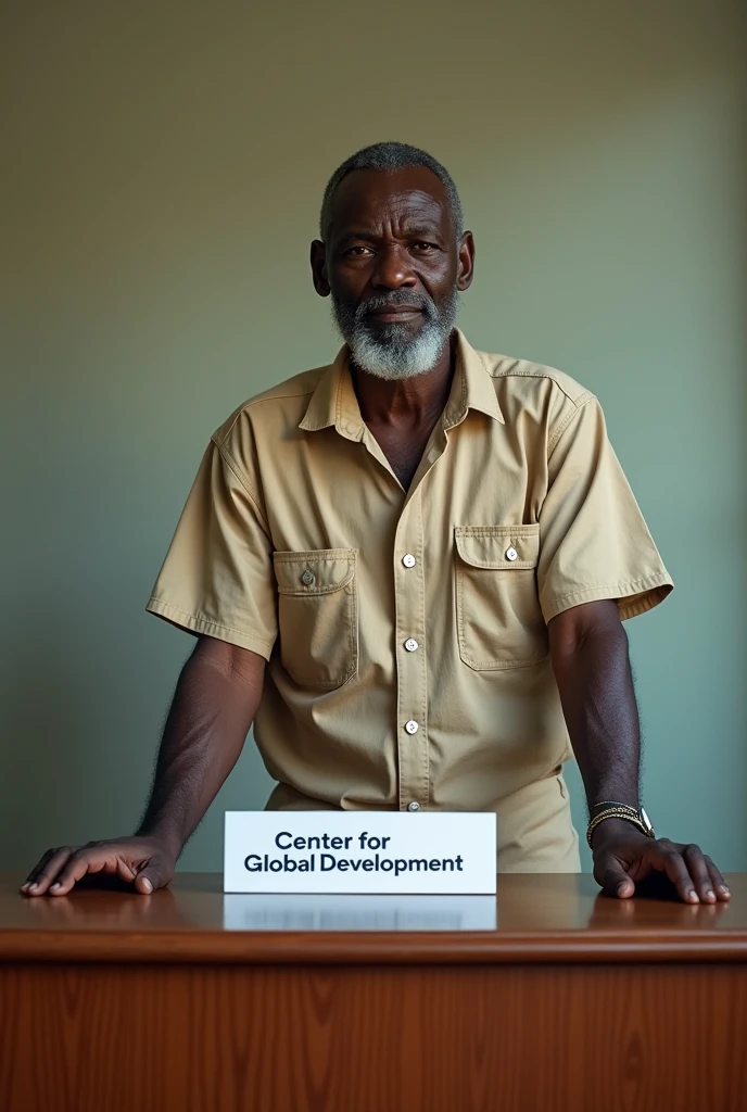 Un noir agriculteur devant un bureau avec
mention racines center for global development.