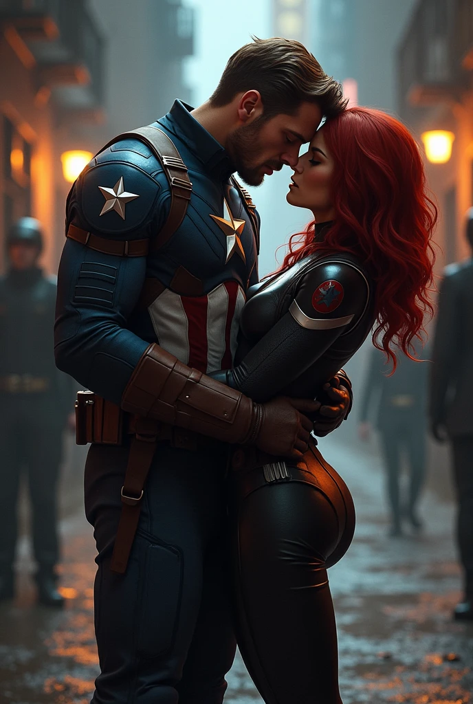 Captain America pressing black widow boobs