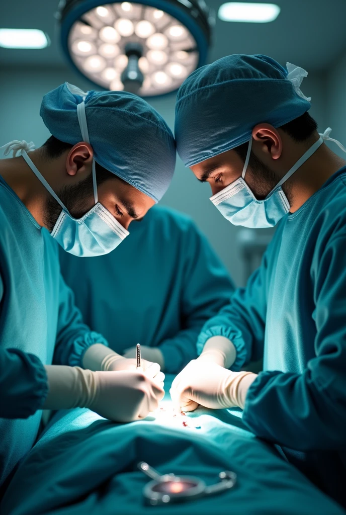 Two doctors are operating in the operating room,close up