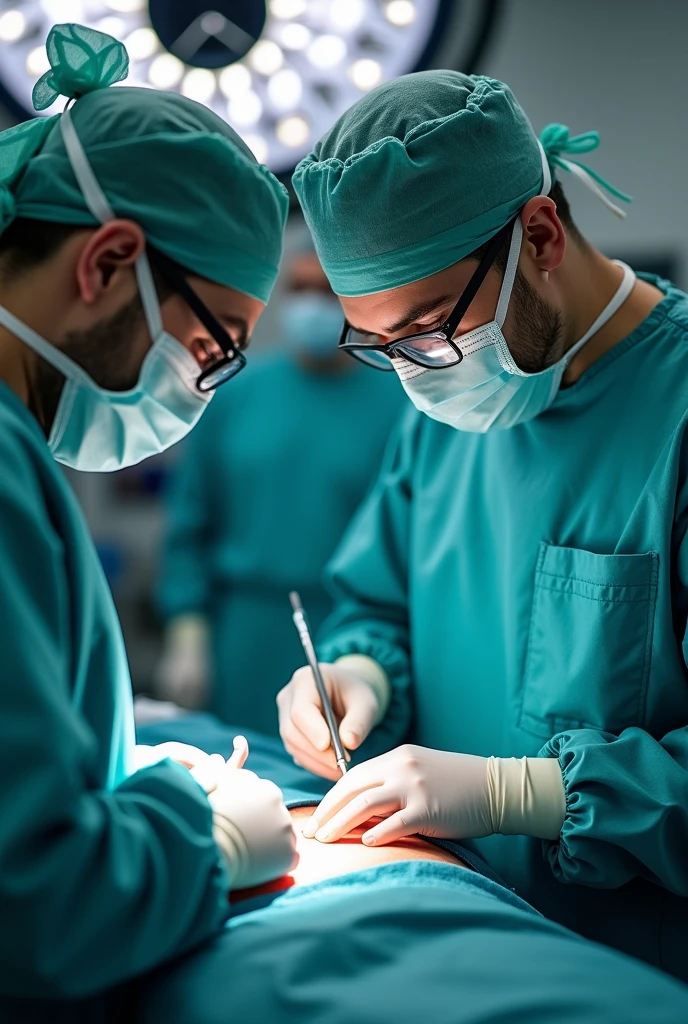 Two doctors are operating in the operating room,close up