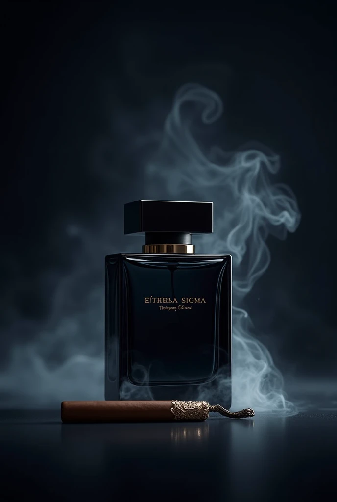 Make a cool graphic on a perfume box. Picture must be in sigma and attitude. Brand name is ethereal and perfume name is sigma.color must be black and dark blue gradient color
Make a box on this perfume
Make a design for perfume box with cigaar and smoke
Yes make more with this type of bottle