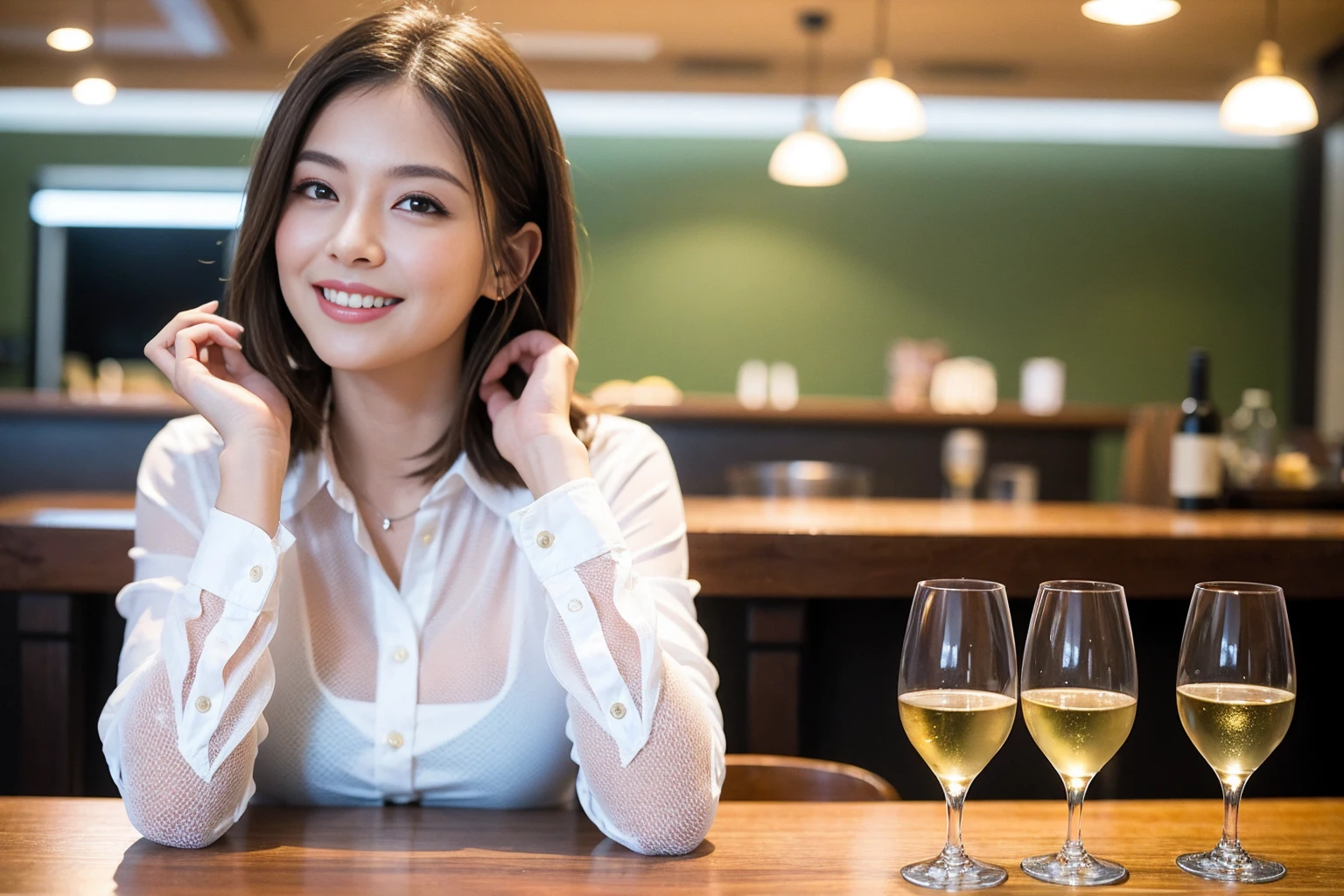((Highest quality、8k、masterpiece:1.3))、slimカップル、modelカップル、(Realistic, Intricate details:1.2), Japanese food、Buckwheat、Japanese sake、Shochu 、Amazing view of the sunset sky and clouds、A bright smile、The wonderfulness of smile、Bright image、Beautiful Face, blue eyes, The light shines on your face, blush, short hair,Bright Face、 (Age 37), Age 34, sparkling wine、Two beauties、Brown Hair、Shortcuts、Long sleeve shirt、dress、Beautiful woman 1, (slimな顔), (The body is slim), (Brown Hair), (Shortcuts), cheeks turn a little red,Attractive beauty、restaurant, In a prominent place (From the waist up) Nova Frog Style, actress, model, Upper Body, White wine, slim, smile, (smile: 1.15), Beautiful fine grain, Depth f/2,saturation, High Contrast, Strong light and shadow,Moist Body:1.5、3D texture、Delicate eyes、Brown Hair、The hair is very shiny、