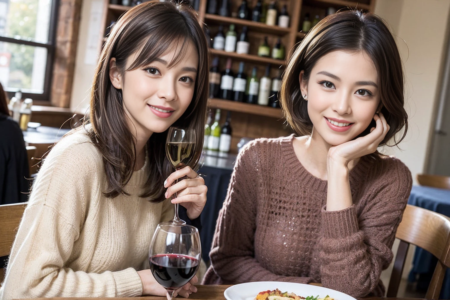 (Realistic:1.1),(masterpiece,Highest quality),8k,(49 years old), 53 years old, ベリーslimボディ、slimカップル、Tight waist,Upper Body,full-course dinner、wine 、Amazing view of the sunset sky and clouds、Perfect Anatomy, Brown Hair, short hair,Random Hairstyles,((Highly detailed face and eyes:1.2)),Perfect golden ratio face,Long sleeve shirt、dress,(smile:1.2)、Shortcuts、cute、(Realistic, Intricate details:1.2), A bright smile、short hair,Bright Face、赤wine 、Appetizers、Italian food、wine bottle、Champagne、スパークリングwine、(slimな顔), (The body is slim), (Brown Hair), (Shortcuts), Upper Body, 白wine, slim, wineグラス,