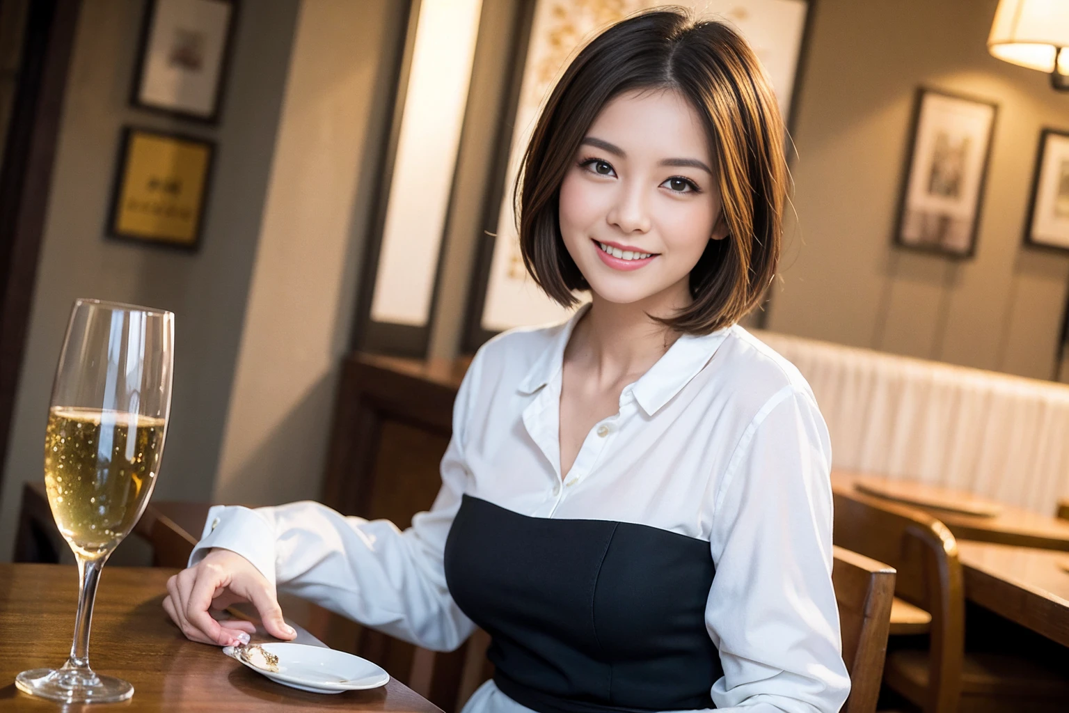 ((Highest quality、8k、masterpiece:1.3))、slimカップル、modelカップル、(Realistic, Intricate details:1.2), Japanese food、Buckwheat、Japanese sake、Shochu 、Amazing view of the sunset sky and clouds、A bright smile、The wonderfulness of smile、Bright image、Beautiful Face, blue eyes, The light shines on your face, blush, short hair,Bright Face、 (Age 37), Age 34, sparkling wine、Two beauties、Brown Hair、Shortcuts、Long sleeve shirt、dress、Beautiful woman 1, (slimな顔), (The body is slim), (Brown Hair), (Shortcuts), cheeks turn a little red,Attractive beauty、restaurant, In a prominent place (From the waist up) Nova Frog Style, actress, model, Upper Body, White wine, slim, smile, (smile: 1.15), Beautiful fine grain, Depth f/2,saturation, High Contrast, Strong light and shadow,Moist Body:1.5、3D texture、Delicate eyes、Brown Hair、The hair is very shiny、