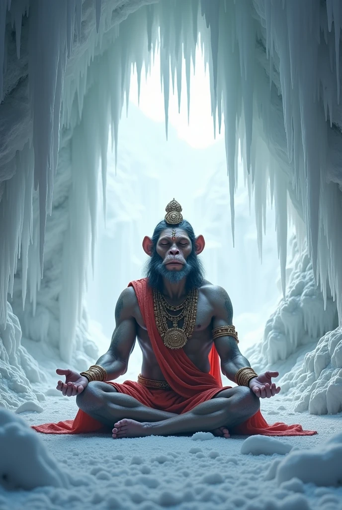 Lord Hanuman in vanar roop image while meditating in snow cave