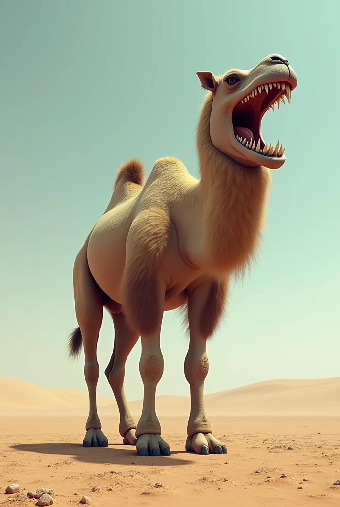 A camel with a giant human mouth and feet, realisitic