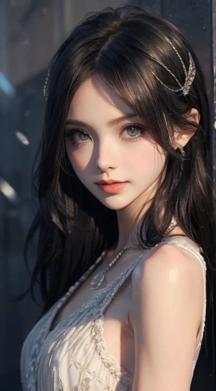 最high quality, masterpiece, High resolution, One person, Porcelain Dress, hair accessory, necklace, jewelry, Pretty face, On the body, Tyndall effect, Realistic, Shadow Studio, Rim Light, Dual Tone Lighting, (High Definition Skins: 1.2), 8k UHD, Digital SLR, Soft Light, high quality, Volumetric Light, Sneak Shot, photograph, High resolution, 4K, 8k, Background Blur,