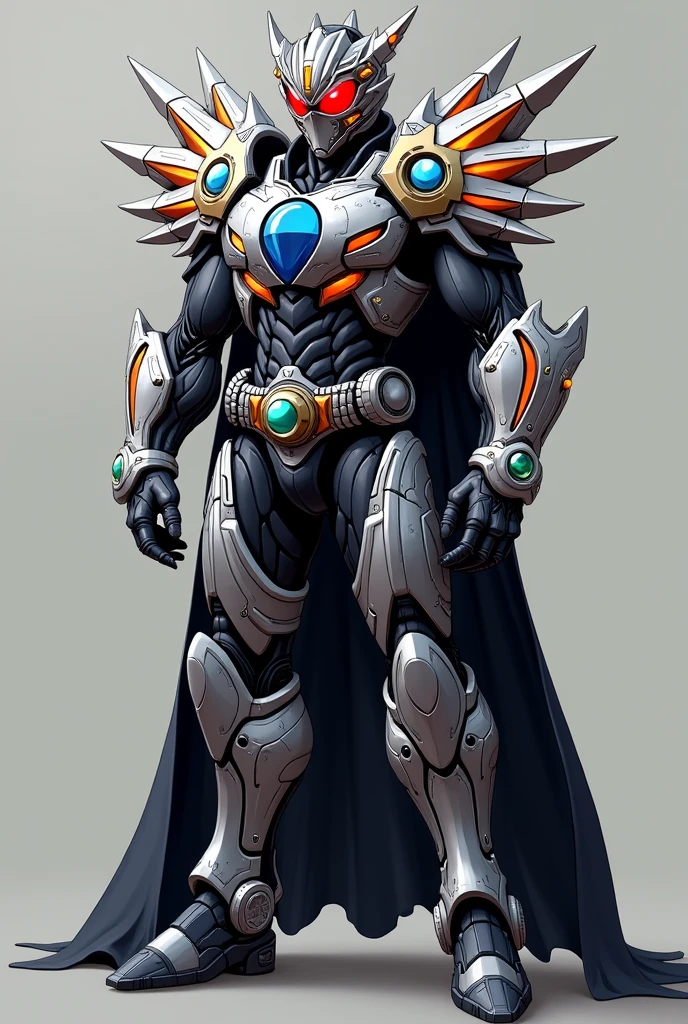 alligator motif

Kamen Rider

Overall Design
Asymmetrical Design
Kamen Nizer Hamel features an asymmetrical design with distinct differences on each side. One shoulder has a sharp, mechanical armor with protruding spikes, while the other side is smooth and streamlined. This asymmetry symbolizes the character's complex nature and powerful abilities.

Color Scheme
The primary colors are gray, black, and white, with irregular accents of orange and indigo lines or patterns. This color scheme enhances the character's sharpness and energy.

Shoulder Armor
Each shoulder has a unique design. One shoulder features protruding, sharp spikes, while the other side has a more streamlined, mechanical look. Additionally, the character's right shoulder is adorned with a heavy, black cape, lined with orange on the inside. The cape adds a sense of majesty and gravity to the character, with energy effects that are visible when it moves.

Spiked Details
The body is decorated with sharp, spiked details that serve both defensive and offensive functions. These spikes are designed to look mechanical while also having an organic feel.

Harmel Driver (Transformation Belt)
Design
The Harmel Driver features a large central crystal core that shines in orange and indigo. The belt itself is black with intricate mechanical parts.

Transformation Mechanism
Crystal Core
The central crystal core can be rotated by hand, initiating the energy release that triggers transformation. As the core spins, the entire belt lights up, accompanied by sound effects.
  
Kondum Golbo
The transformation item, Kondum Golbo, fits into a slot at the bottom of the belt. Inserting the Golbo causes parts of the belt to expand and simulate the flow of energy.

Side Mechanisms
Spiked Energy Cartridge
On the right side of the belt, there is a cartridge for energy charging. This cartridge can be removed and customized with additional parts, enhancing the belt's power during combat.
  
Energy Lever
Located on the left side, this