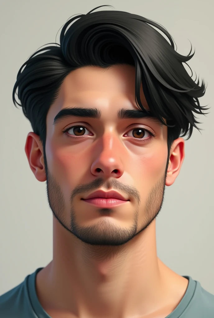Realism
Person: 17 year old
Gender: Male
Characteristics: Light skinned, thick luscious black straight hair, little beard and moustache, dark brown eyes with an empty expression, light pink plump lips, button nose, slightly round face
