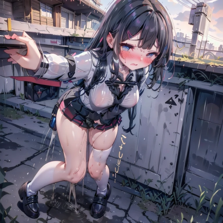 extremely detailed CG unity 8k wallpaper, strong facial expression,(sharp eye:1.2),(scowl:1.1), (embarrassed,blush:1.3), (steam:0.8),(wet:0.8),(sweat:0.8),(trembling:1.3) ,(parted lips:1.3),(harf open eyes:1.4),(feeling weak:1.5), (masterpiece, top quality, best quality, highly detailed:1.6), colorful, (3+girls), ponytail, (park), denim shorts, hot pants, blue shorts, ((full body)), (girl trembling with sexual climax), urination, piss, peeing self, A lot of pee, having an accident, pee running down legs, standing, Crossing legs, (((pee stream))), (pee puddle), pee stain, panties, peeing, blush, trembling, embarrassed,, Brown Hair, Are crying, Yellow pee, Rubbing knees, ((leaking pee)), (((clutching crotch))), leaning forward, hand between legs, (Touching the crotch), Shaking one's shoulders, Breaking a sweat on forehead,