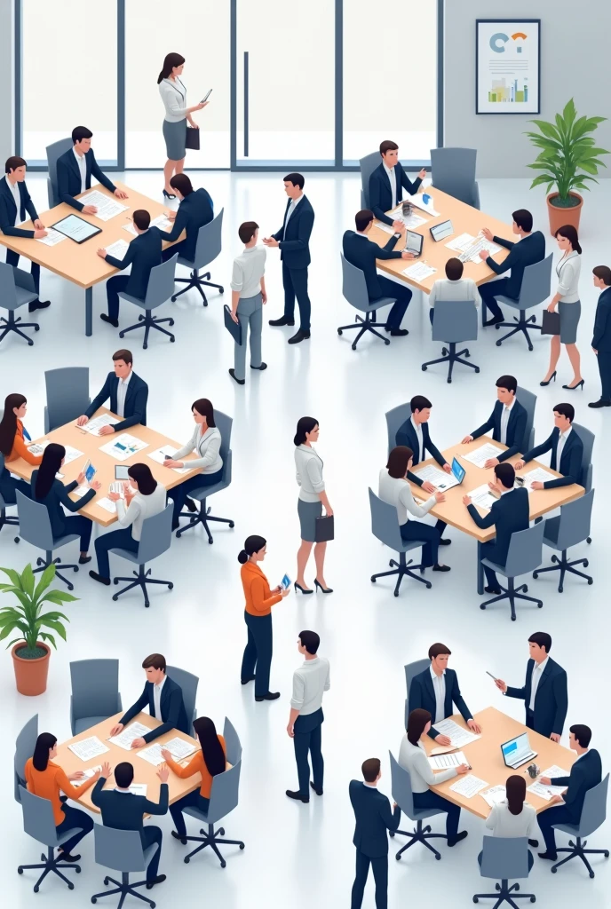In the office,A lot of people are in meetings,flat design