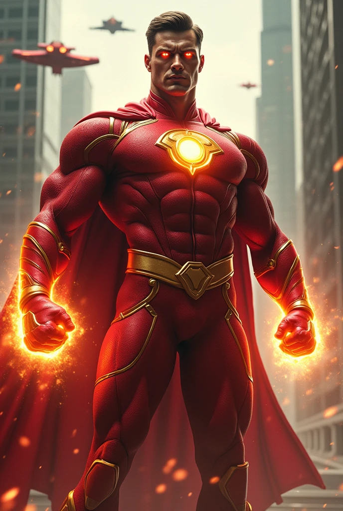 create a very powerful superhero inspired by the green lantern costume with another color




