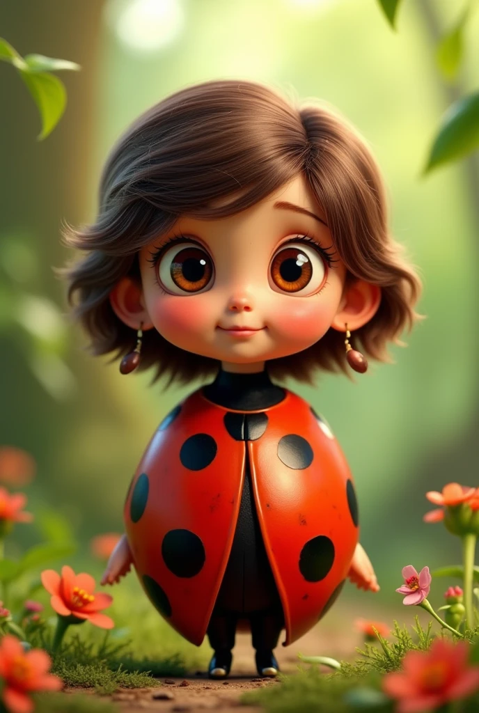 Pixar style Ladybug character with brown hair and brown eyes, age of 18 years