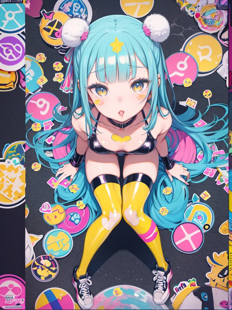 1girl, chibi, cute, cyclops, one-eyed, long white hair, fluorescent purple eyes, frilly purple crop top, pussy, pussy juice drip, bottomless, presentingpanties, panties, holding, holding panties arched back, wet body, puddles, flowers, excited, smile, posing
