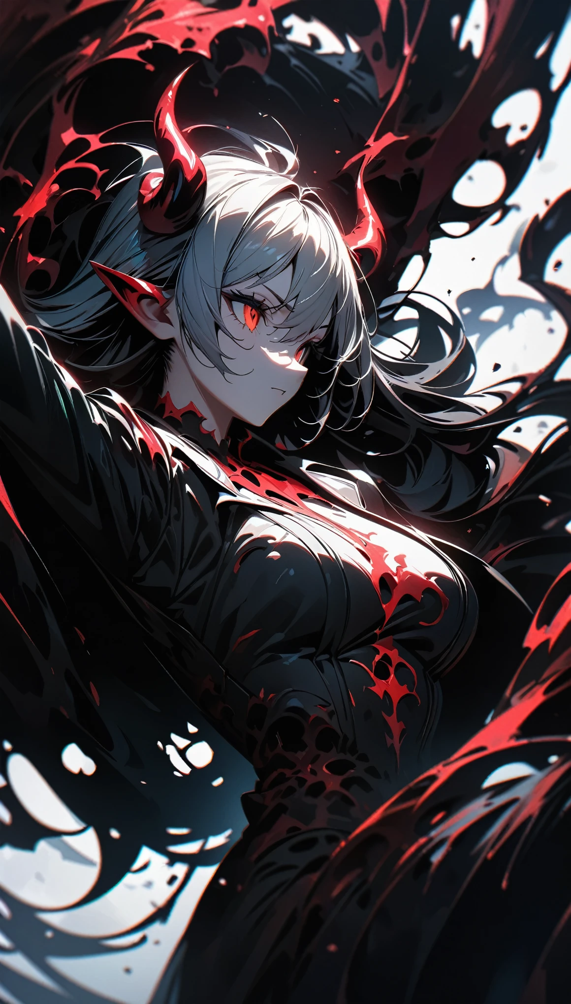 (high quality, 8K, 4K, High Detail, High contrast, masterpiece:1.2, 最high quality, Best aesthetics), ((1 female)), devil in the Lava, , Lava masses, devil horns, devil'wing, Low wing, Encased in lava, devil'roar, Impressive fantasy artwork, Random Pause, Hook of Holland, Lava Landscape, Super detailed illustrations.